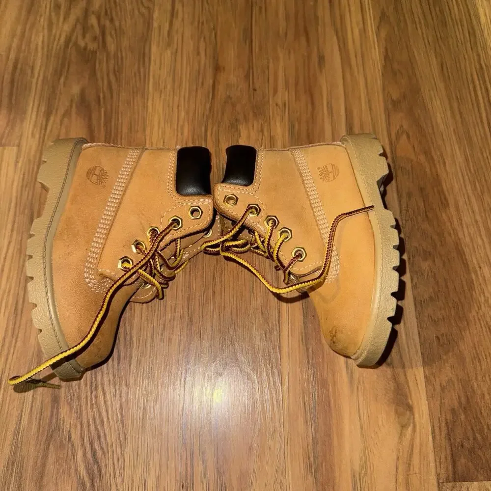 Timberland 10660 Unisex Kids Leather Work Boots Lace-Up Tan US 6M